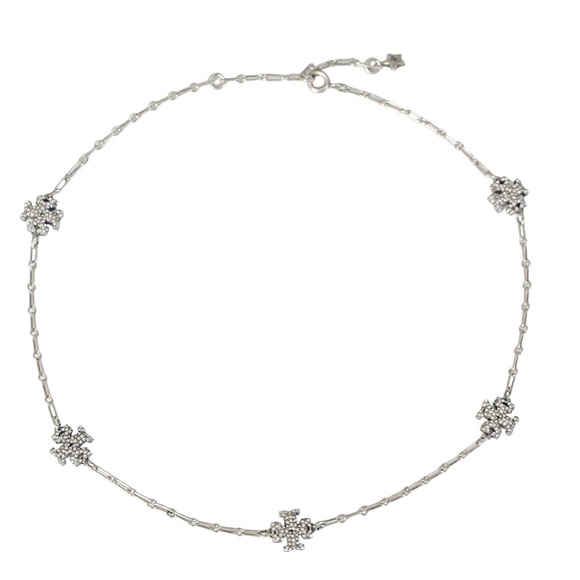 Auth NEW Tory Burch SILVER ROXANNE Sparkling Pavè Logo Pendant Necklace $345 - Picture 6 of 6